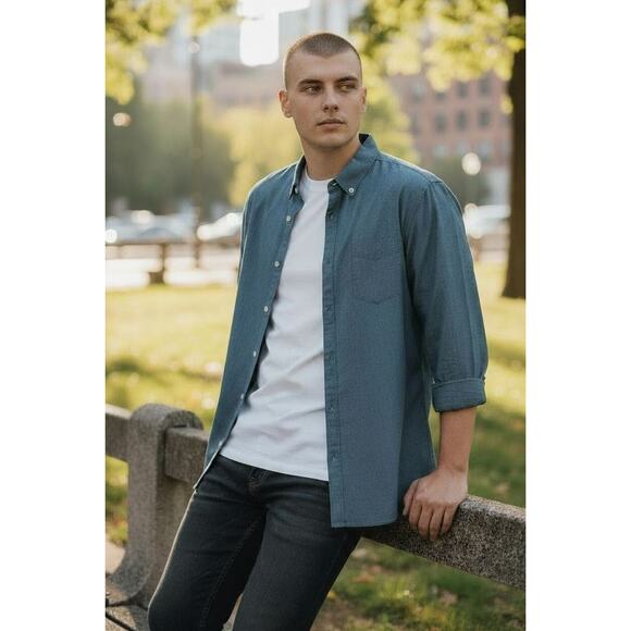 NWT Claiborne Men's Cambridge Denim Blue Causal Shirt  Size 2XL - Picture 1 of 5